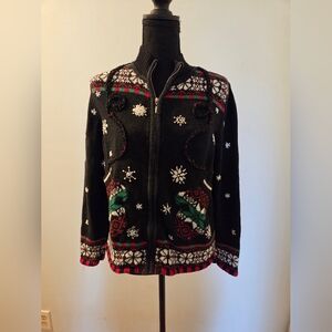 Designers Originals Black Festive Zip Up Sweater